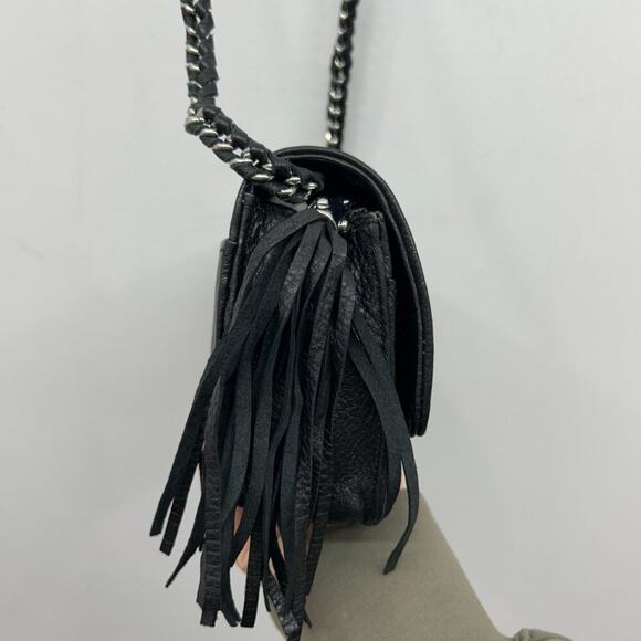NEW $228 Aimee Kestenberg Black Chain Fringe Tassel Leather Crossbody Purse Bag - Picture 4 of 9